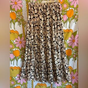 Dark Floral Tiered Midi/Maxi Skirt